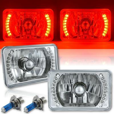 4X6 Inch Red LED Halo Angel Eye Headlight Halogen Headlamp 55/60W Light Bulbs Pair Octane Lighting