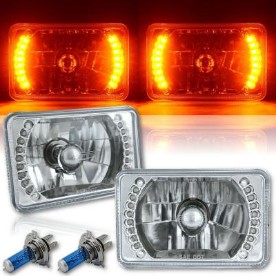 4X6 Inch Amber LED Halo Angel Eye Headlight Halogen Headlamp 55/60W Light Bulbs Pair Octane Lighting