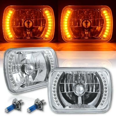 7X6 Amber LED Halo Halogen Crystal Clear Headlights Angel Eye Light H4 Bulbs Pr Octane Lighting