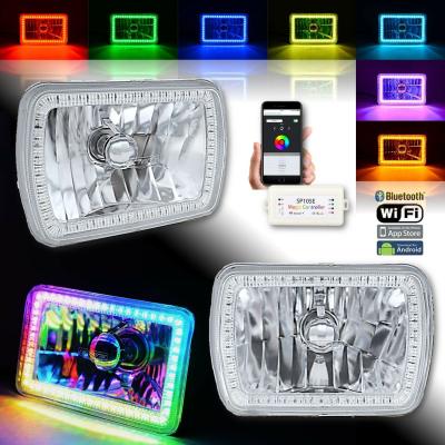 7x6 Inch Bluetooth RGB SMD LED Color Chasing Halo Shift Angel H4 Bulb Headlight Pair Octane Lighting