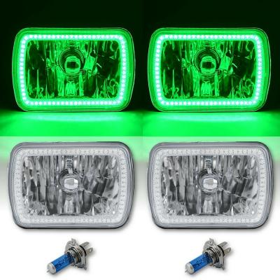 7X6 Inch Green SMD LED Halo Angel Eye Clear Headlight 55/60W Halogen Light Bulb Pair Octane Lighting