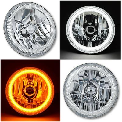 7 Inch Crystal Switchback White LED Halo Angel Eye Amber Turn Signal Headlights Pair Octane Lighting