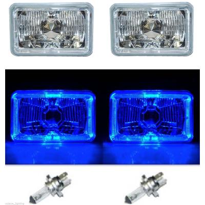 4X6 Blue LED Halo Angel Eye Halogen Headlights Headlamp Bulbs Crystal Clear Pair Octane Lighting