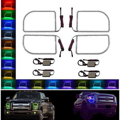Octane Lighting Multi-Color Changing LED RGB Halo Headlight Rings Set Compatible for 11-16 Ford F-250 Truck