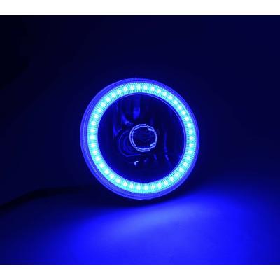 5 3/4 Inch Blue SMD LED Halo Angel Eye Black Halogen Light Crystal Headlight Pair Octane Lighting