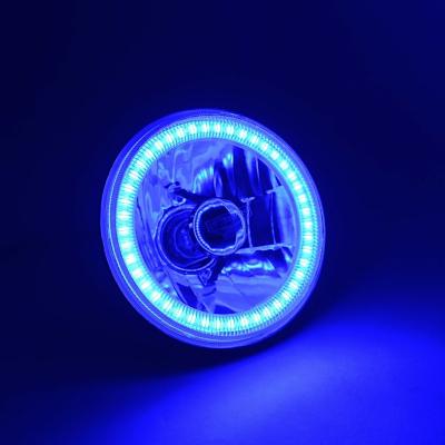5 3/4 Inch SMD Blue LED Halo Halogen Bulb Headlight Angel Eye Crystal Clear Pair Octane Lighting