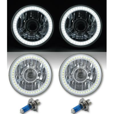 5 3/4 Inch Projector SMD White LED Halo Halogen Bulb Crystal Headlight Angel Eye Pair Octane Lighting