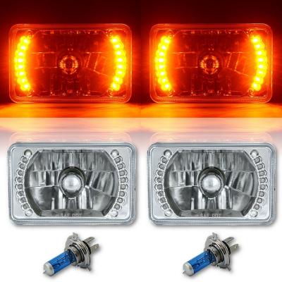 4X6 Inch Amber LED Halo Angel Eye Headlight Halogen Headlamp 55/60W Light Bulbs Pair Octane Lighting