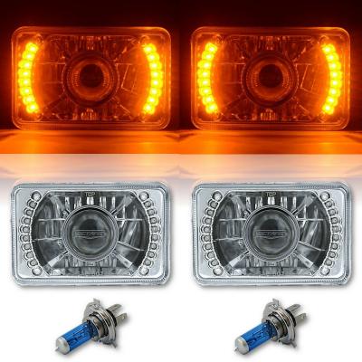 4X6 Inch Amber LED Halo Projector Headlight Halogen Headlamp 55/60W Light Bulbs Pair Octane Lighting