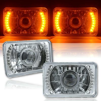 4X6 Inch Amber LED Halo Projector Headlight Halogen Headlamp 55/60W Light Bulbs Pair Octane Lighting