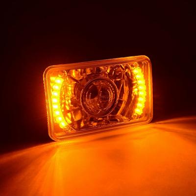 4X6 Inch Amber LED Halo Projector Headlight Halogen Headlamp 55/60W Light Bulbs Pair Octane Lighting