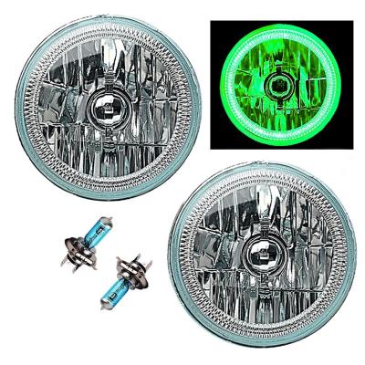 7 Inch Green COB LED Halo Angel Eye H4 Headlamp Headlight Halogen Light Bulb Pair Octane Lighting