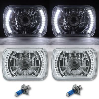 7X6 White LED Halo Projector Halogen Crystal Headlights Angel Eye Light H4 Bulbs Octane Lighting