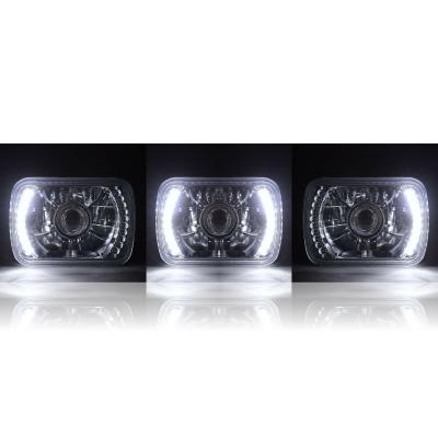 7X6 White LED Halo Projector Halogen Crystal Headlights Angel Eye Light H4 Bulbs Octane Lighting