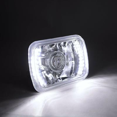 7X6 White LED Halo Projector Halogen Crystal Headlights Angel Eye Light H4 Bulbs Octane Lighting