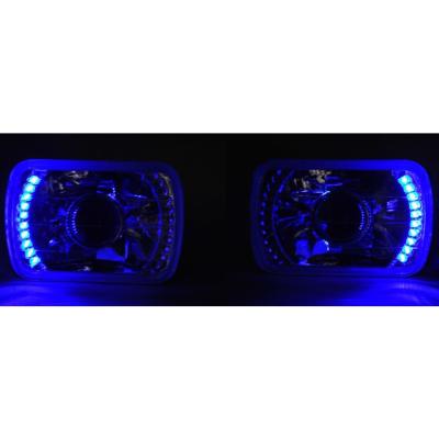 7X6 Blue LED Halo Projector Halogen Crystal Headlights Angel Eye Light H4 Bulbs Octane Lighting