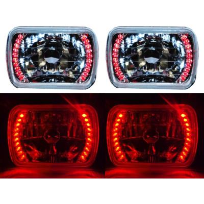 7X6 Red LED Halo Halogen Crystal Clear Headlights Angel Eye Light H4 Bulbs Pair Octane Lighting