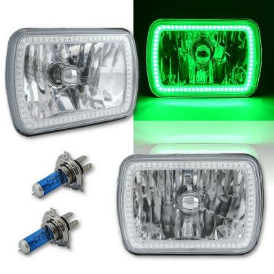7X6 Inch Green SMD LED Halo Angel Eye Clear Headlight 55/60W Halogen Light Bulb Pair Octane Lighting