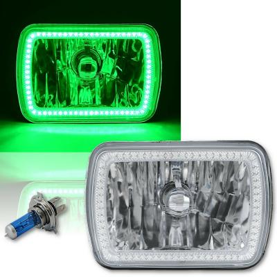 7X6 Inch Green SMD LED Halo Angel Eye Clear Headlight 55/60W Halogen Light Bulb Pair Octane Lighting