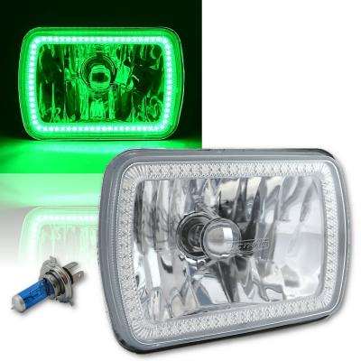 7X6 Inch Green SMD LED Halo Angel Eye Clear Headlight 55/60W Halogen Light Bulb Pair Octane Lighting
