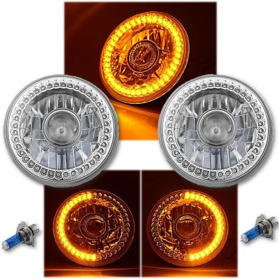 7 Inch Halogen Amber SC LED Halo Angel Eye Projector Headlight Light Lamp Bulb Pair Octane Lighting