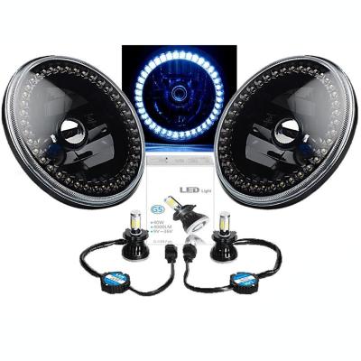 7 Inch Black Headlight White LED SC Halo Angel Eye Headlamp 6K LED Light Bulb Pair Octane Lighting