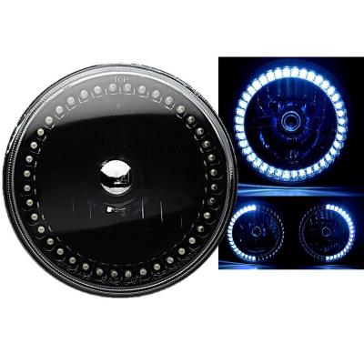 7 Inch Black Headlight White LED SC Halo Angel Eye Headlamp 6K LED Light Bulb Pair Octane Lighting