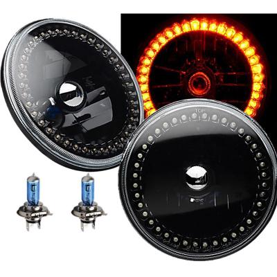 7 Inch Black Halogen Headlight Amber LED SC Halo Angel Eye Headlamp Light Bulb Pair Octane Lighting