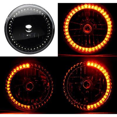 7 Inch Black Halogen Headlight Amber LED SC Halo Angel Eye Headlamp Light Bulb Pair Octane Lighting