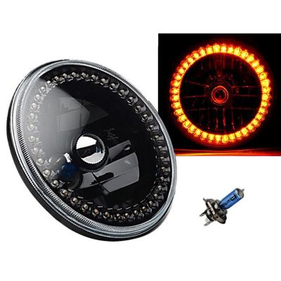 7 Inch Black Halogen Headlight Amber LED SC Halo Angel Eye Headlamp Light Bulb Pair Octane Lighting