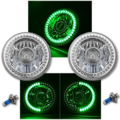7 Inch Halogen Green SC LED Halo Angel Eye Projector Headlight Light Lamp Bulb Pair Octane Lighting