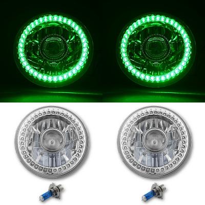 7 Inch Halogen Green SC LED Halo Angel Eye Projector Headlight Light Lamp Bulb Pair Octane Lighting
