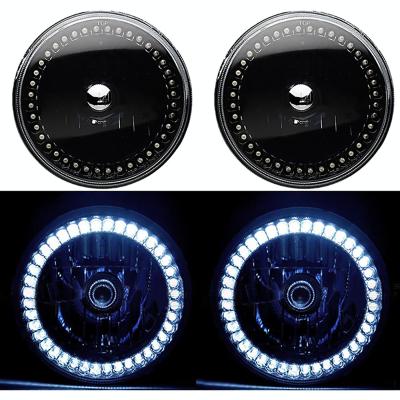 7 Inch Black Halogen Headlight White LED SC Halo Angel Eye Headlamp Light Bulb Pair Octane Lighting