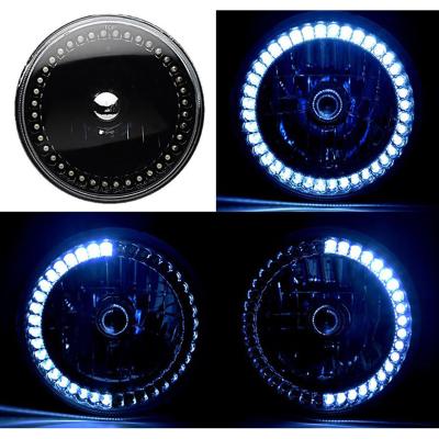 7 Inch Black Halogen Headlight White LED SC Halo Angel Eye Headlamp Light Bulb Pair Octane Lighting