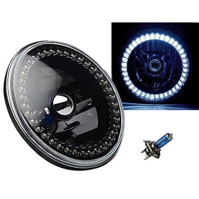 7 Inch Black Halogen Headlight White LED SC Halo Angel Eye Headlamp Light Bulb Pair Octane Lighting