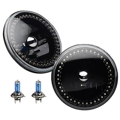 7 Inch Black Halogen Headlight White LED SC Halo Angel Eye Headlamp Light Bulb Pair Octane Lighting