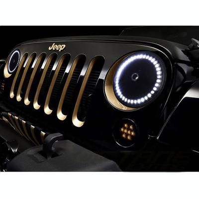 7 Inch Black Halogen Headlight White LED SC Halo Angel Eye Headlamp Light Bulb Pair Octane Lighting