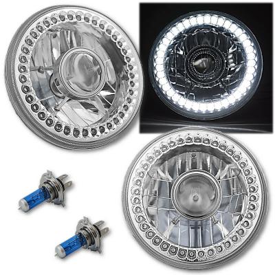 7 Inch Halogen White SC LED Halo Angel Eye Projector Headlight Light Lamp Bulb Pair Octane Lighting