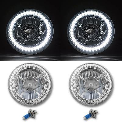 7 Inch Halogen White SC LED Halo Angel Eye Projector Headlight Light Lamp Bulb Pair Octane Lighting