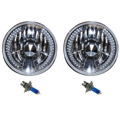 7 Inch Halogen White LED Halo Angel Eyes Headlight Headlamp H4 Light Bulbs Pair Octane Lighting