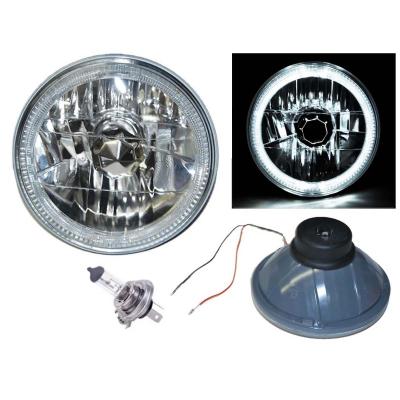 7 Inch Halogen H4 12V Headlight Headlamp White LED Halo Angel Eyes Light Bulbs Pair Octane Lighting