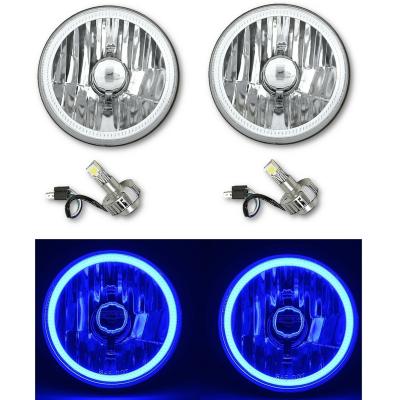 5 3/4 Blue COB LED Halo Angel Eye Crystal Clear Headlamp 6k LED Light Bulb Pair Octane Lighting
