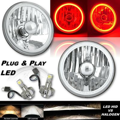 5 3/4 Red COB LED Halo Angel Eye Crystal Clear Headlamp 6k LED Light Bulb Pair Octane Lighting