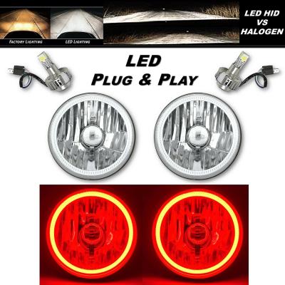 5 3/4 Red COB LED Halo Angel Eye Crystal Clear Headlamp 6k LED Light Bulb Pair Octane Lighting