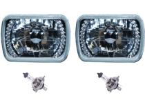7X6 Red LED Halo Halogen Crystal Clear Headlights Angel Eye Light H4 Bulbs Pair Octane Lighting