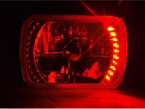7X6 Red LED Halo Halogen Crystal Clear Headlights Angel Eye Light H4 Bulbs Pair Octane Lighting