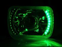 7X6 Green LED Halo Projector Halogen Crystal Headlights Angel Eye Light H4 Bulbs Octane Lighting