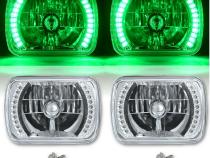 7X6 Green LED Halo Halogen Crystal Clear Headlights Angel Eye Light H4 Bulbs Pr Octane Lighting