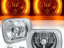 7X6 Amber LED Halo Halogen Crystal Clear Headlights Angel Eye Light H4 Bulbs Pr Octane Lighting