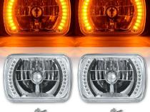 7X6 Amber LED Halo Halogen Crystal Clear Headlights Angel Eye Light H4 Bulbs Pr Octane Lighting